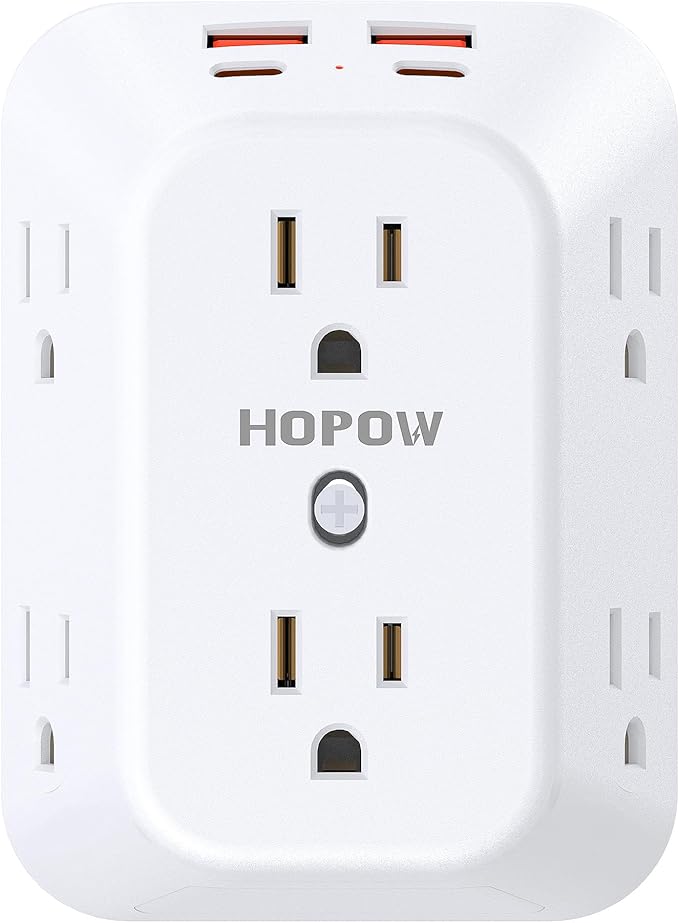 Outlet Extender Surge Protector, 6 Outlet Splitter with 4 USB Ports (2 USB C), USB Wall Charger, 3-Sided 1050J Multi Plug Wall Outlet, Wall Mount for Home Travel Office Travel, White