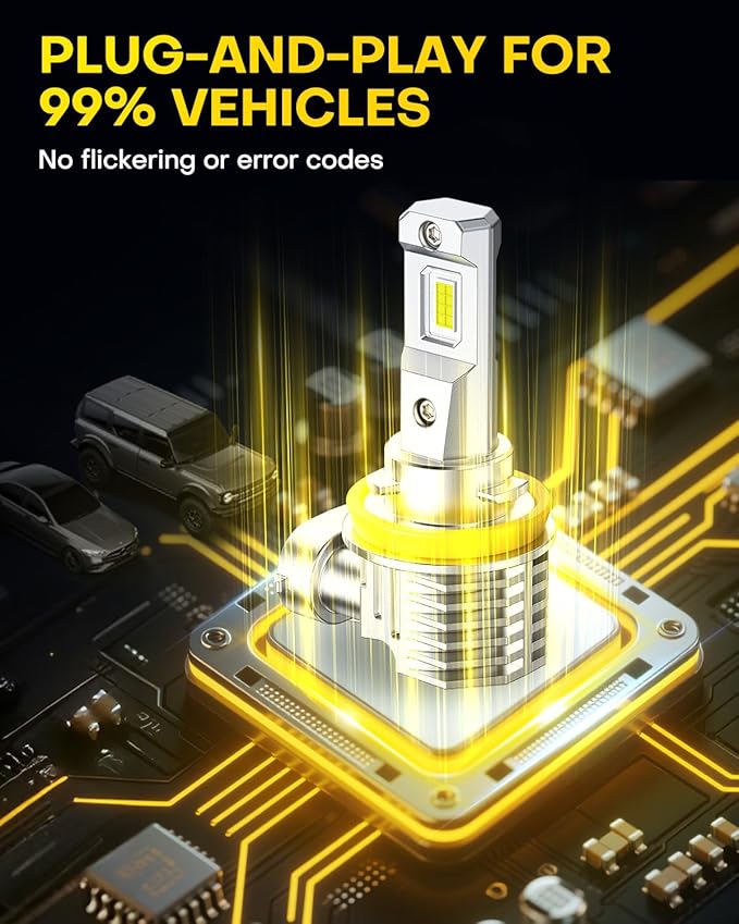 AUXITO 9005 H11 LED Bulbs, 900% Brighter HB3 H8 Light Bulbs, Plug N Play, 20 Years Long Lifespan, No Flicker, 99% Compatibility, 4PCS