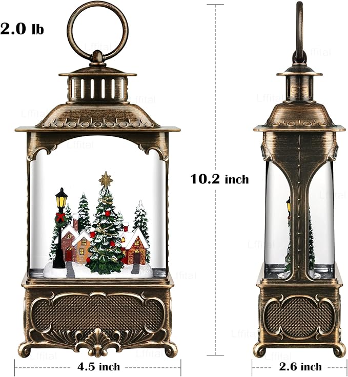 Christmas Snow Globes Lantern, Lighted Christmas Decorations Indoor for Home with Music Timer Glitter, Forest House Scene Musical Snowglobe Festival Gifts, USB & Battery Operated