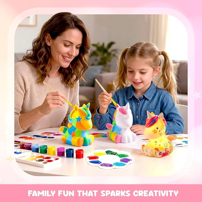 Paint Your Own Unicorn Lamp Kit, DIY Night Lamp Art Supplies Creative Crafts Kit Painting Toy Age 4 5 6 7 8 9 10 11 12 Birthday Christmas Gift for Kids Girls Boys