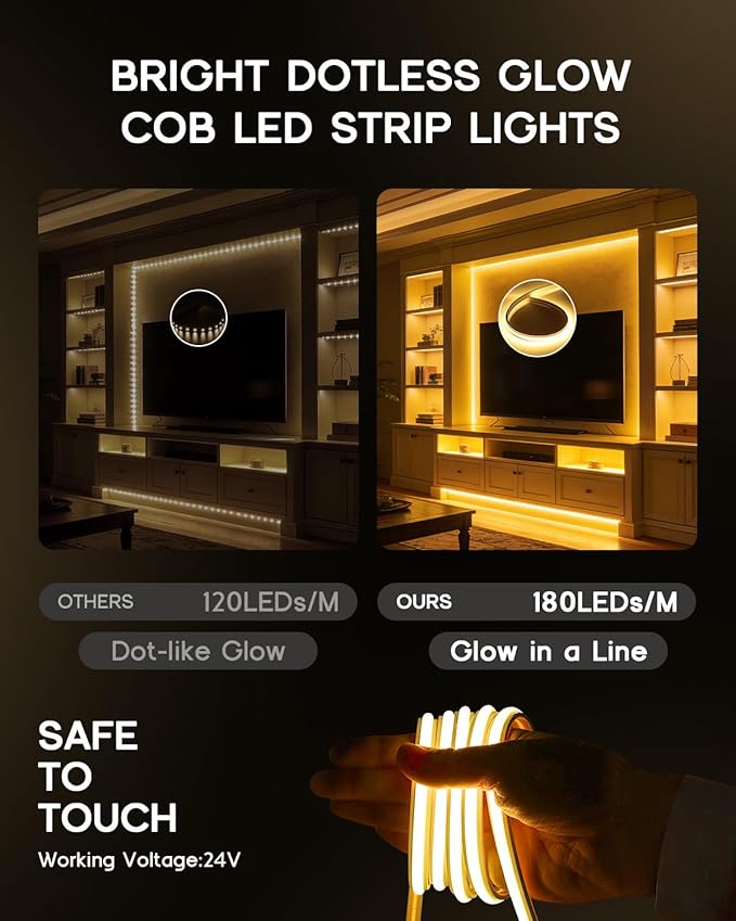 COB LED Strip Lights Warm White 3000K,24V 32.8ft IP67 Waterproof High CRI 90Ra+ Super Bright,Flexible Tape Lights for Outdoor,Bedroom,Kitchent,Cabinet,Bathroom(Power Supply Not Included)