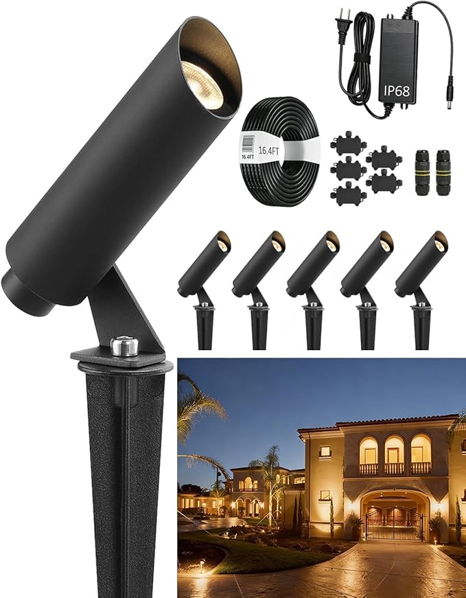 Outdoor Landscape Lighting, Mini Size Low Voltage LED Spotlight(3000K), IP65 Waterproof, with Quick Installation Accessories, for House Patio Garden Fence Tree Yard Plant Lawn Flags Use