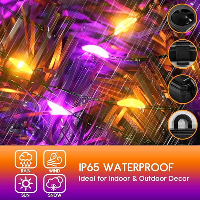 KOUQIYA Halloween Fairy Lights 2 Pack, 16.4ft 50 LEDs Battery Starry Light with Timer 8 Modes Waterproof Mini Lights for Outdoor Indoor Garden Party Decor (Orange Purple, 50 LEDs x 2 Pack)