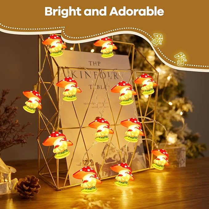 Mushroom Decor Cottage Core Decor 10FT 30LEDs Mushroom String Lights Battery Operated for Kids Gifts Bedroom Dorm Party Wedding Outdoor Patio Whimsical Decoration
