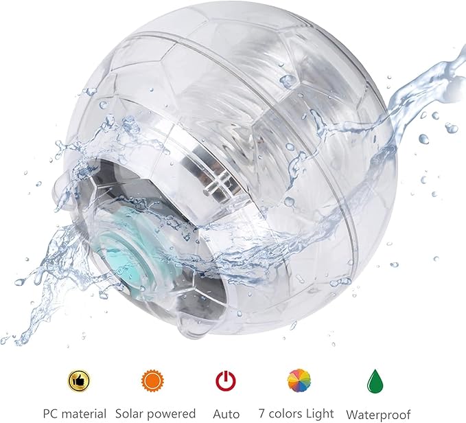 Floating Solar Lamp, LED 7 Colors Swimming Pool Pond Decoration Light Automatic Color Change Glow Ball Light for Swimming Pool Garden