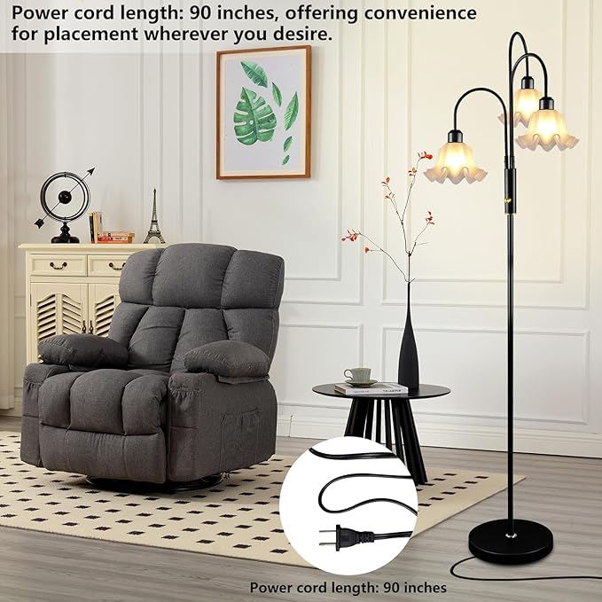 Lightdot 70IN Flower Floor Lamp for Living Room, 3 Light Dimmable Tree Floor Lamps with 3000K Bulb Included for Wedding/Party, Unique Floral Tall Lamp for Bedroom/Sofa Beside/Corner Decor-Black