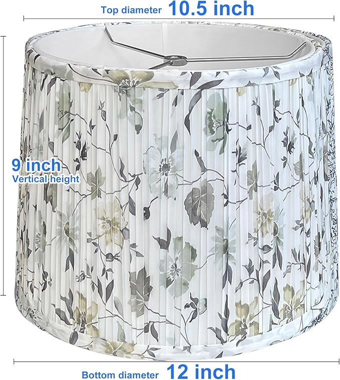 TOOTOO STAR Small Pleated Lamp Shades for table and floor lamps, 10.5" Top x12" Bottom x 9" High, Easy to Assemble, Replacement Print Drum Lampshades for Table Lamps & Bedside Lamps