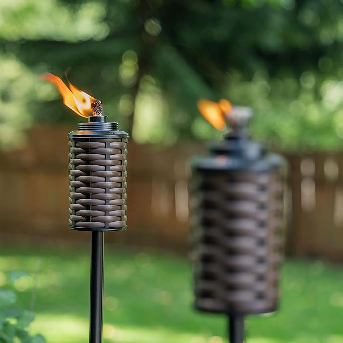 TIKI Brand Easy Install Bali Brown 65 Inch Torch, Outdoor Decorative Lighting for Lawn Patio Backyard, Bamboo Wrapped Torch, 2 - Pack, 1124124