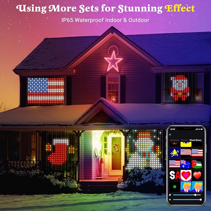 Smart Curtain Lights 400 LED, Color Changing LED Curtains Light 6.6 * 6.6 FT, DIY Fairy String Light Curtain for Bedroom Backdrop Party Indoor Outdoor Holiday Decor (APP +Remote Control)