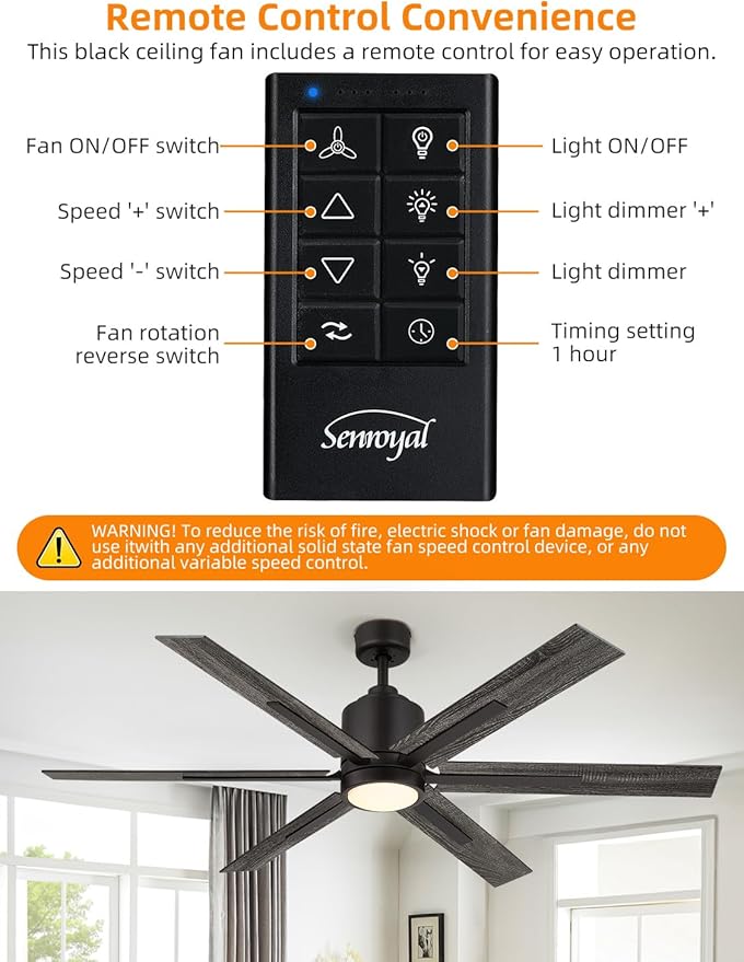 60 Inch Ceiling Fan with Light and Remote, Large Farmhouse Industrial Ceiling Fan for Living Room, Dining Room, Reversible DC Motor, 6 Speed, Black Bronze
