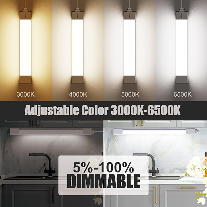 Under Cabinet Lights with Plug. 3000K-6500K Dimming and Color. with Wireless Control Panel and Remote Control.18W 1800LM for Garage, Kitchen, Bathroom, Closet, Office (24 inch)