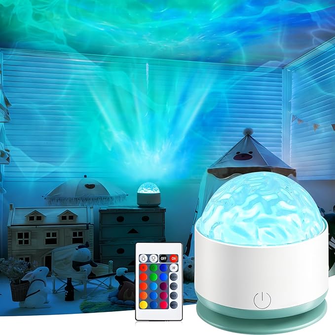 Ocean Wave Projector Light, Rechargeable 16 Color Ocean Lamp Ambient Lighting Night Light Projector Mood Lighting with Dimmable & Remote Control for Bedroom Kids Teen Girl Gift Room Decor