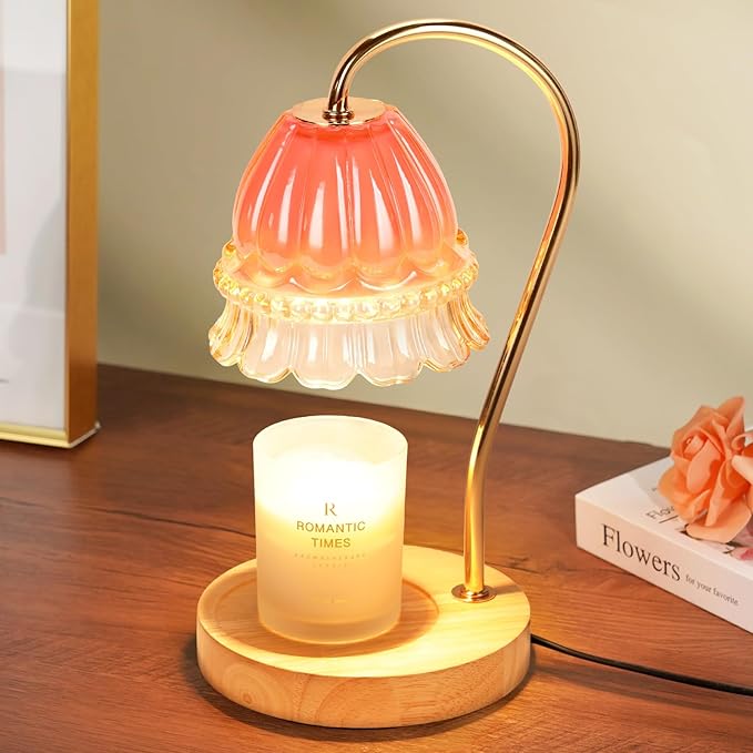 Flower Candle Warmer Lamp with Timer, Wax Warmer, Height Adjustable, Birthday Gifts for Women, Mom, Sister, Candle Lamp Warmer, Electric Dimmable Candle Warmer, Vintage Home Decor