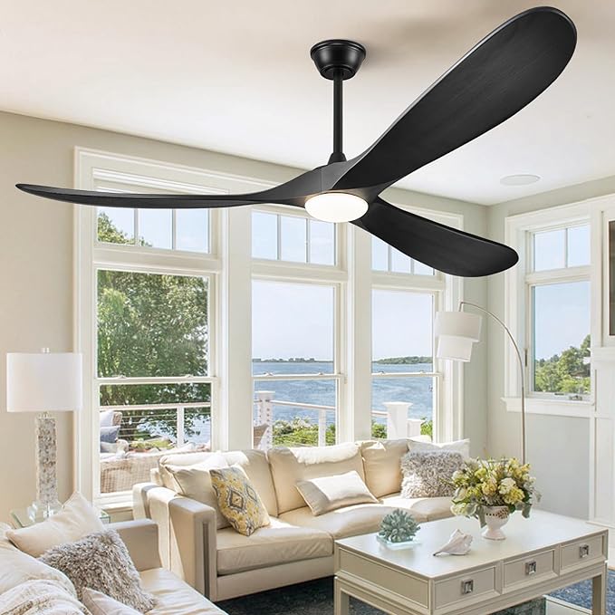 72" Outdoor Ceiling Fans with Lights and Remote Control, Large Ceiling Fan with Lights High CFM Quiet 3 Wood Blade Propeller Outdoor Fan,Propeller Ceiling Fan for Patio,Matte Black