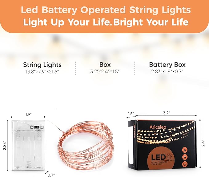 1 Pack 16.4ft Battery Operated String Lights with Timer, Red with Synchronized Twinkle Mode, Fairy Lights Battery Powered, 50 LEDs, Idea for Christmas Bedroom Party Wedding