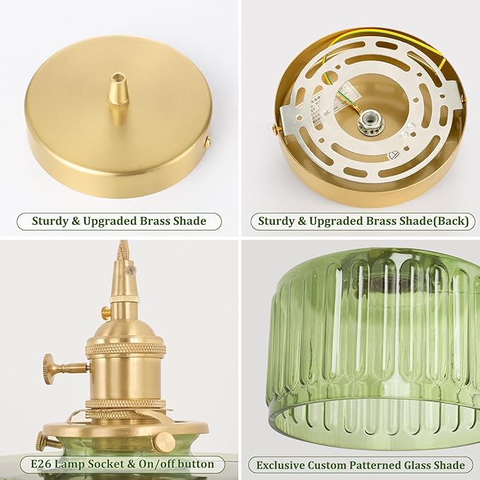 Battery Operated Pendant Light 5000mAh Rechargeable Chandelier with Remote Control Wireless Adjustable Hanging Green Striped Light for Kitchen Island Dining Room Hallway