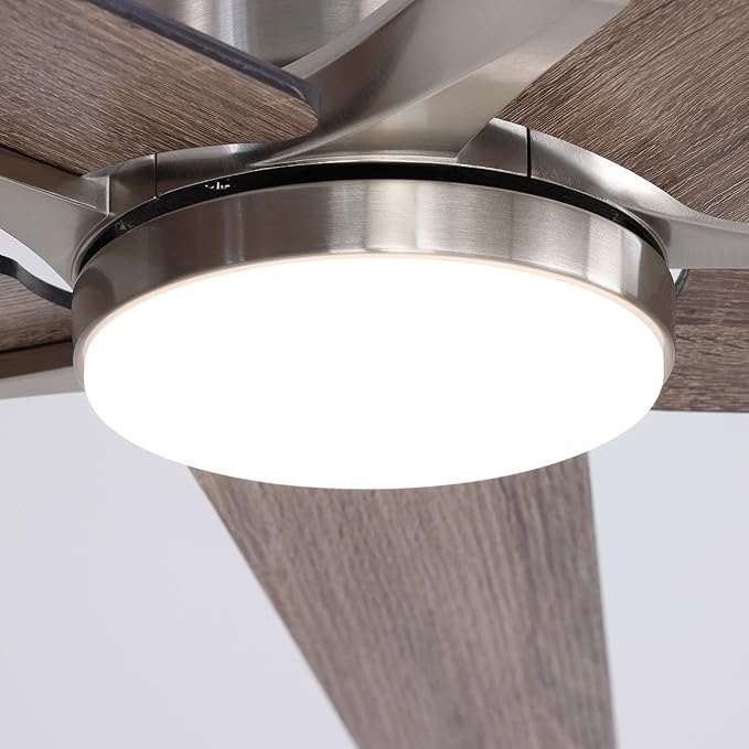 52 Inch Ceiling Fans with Lights and Remote Control for Bedroom, Modern Nickel Ceiling Fan with Quiet Reversible DC Motor, 3CCT, Dimmable, LED Lighting for Living Room, Patio, Indoor and Outdoor