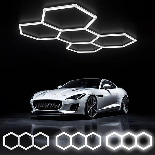 ALLYES LED Hexagon Garage Lights, 24 Packs Dimmable Hex Shop Garage Ceiling Lights, Upgraded Wider Size Light Tubes, 25650LM 6500K 200W Suitable for Workshop Basement Gym Warehouse