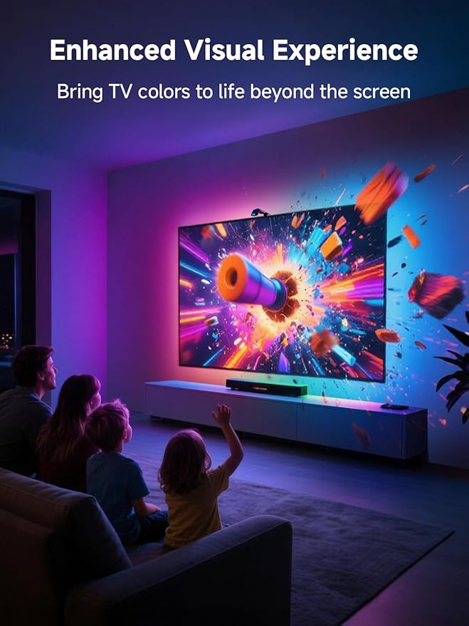 TV LED Backlight Sync to Screen, 10.5ft LED Lights for 32-50 Inch TVs & PC Monitors, Smart App Control TV Lights That Change with TV, Backlight with Camera, Music Sync Strip Lighting