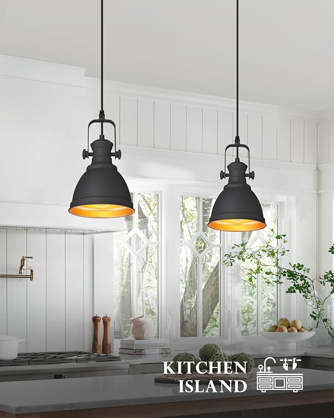 Modern Pendant Light, Set of 2 Hanging Light Fixtures, Black Pendant Lighting for Kitchen Island, AD-2151-1P2