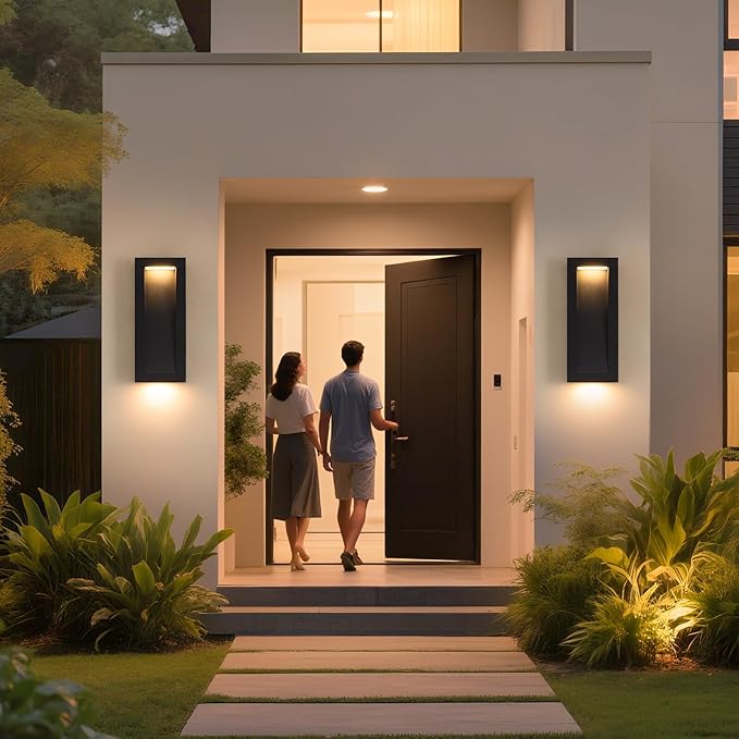 Modern Outdoor Wall Light with LED, Exterior Lighting Fixtures 2700K Integrated, Matte Black Outside Wall Mount Lights for House Front Door Porch Garage Patio Black 1 Packs