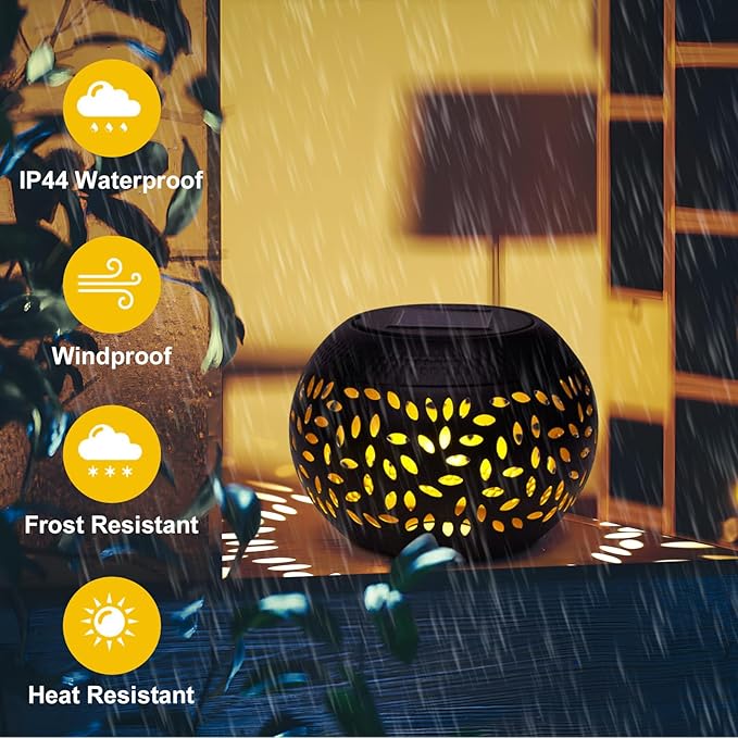 Solar Lanterns Waterproof Outdoor - 2 Pack Hollow Out Retro Metal Solar Lights, Unique Gardening Gifts for Women Mom, Outside Garden Yard Porch Lawn Indoor Tabletop Decorations