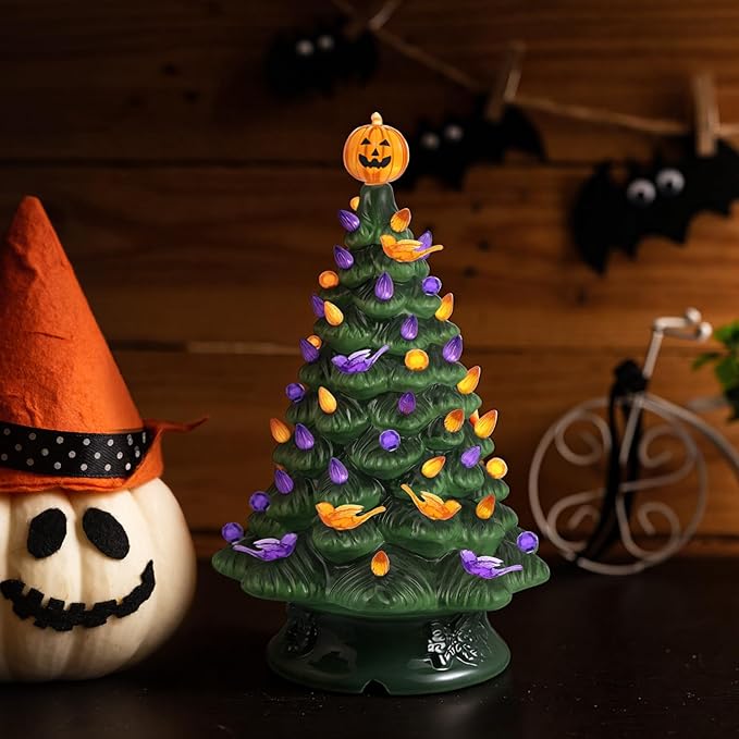 Riakrum 186 Pcs Ceramic Christmas Tree Replacement Bulb Set Replacement Light Ornaments Xmas Ceramic Tree Globe Lights(Halloween)
