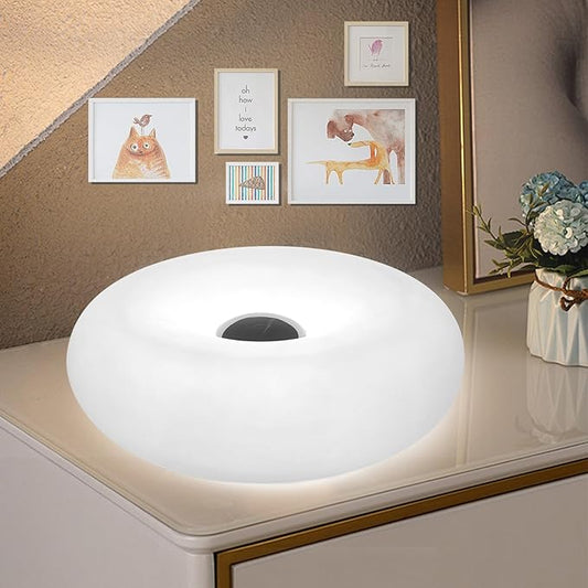 Modern Design Donut Table Lamp, LED Bedside Desk Lamp with Durable Shade, Rotomolded Small 3-Color Dimmable Nightstand Lamps (Not Glass) (White)