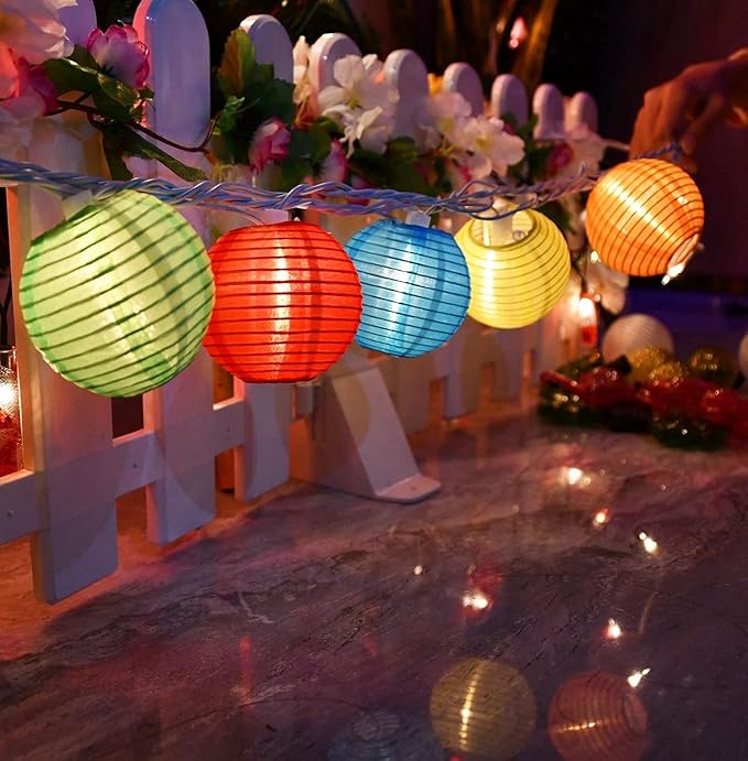 SUNSGNE Lantern String Lights, 8.5FT Indoor Lantern Christmas Lights with 10 LED Colorful Lanterns for Home Patio Party Wedding Bistro Indoor Bedroom Decoration
