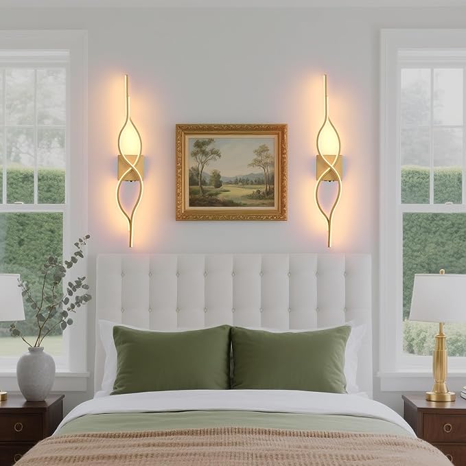 Battery Operated Wall Sconces Set of 2, Gold 31.4'' LED Dimmable Wall Sconce with Remote Control, Adjustable Color Temperature Brightness for Living Room Bedroom and Hallway USB Rechargeable Lighting