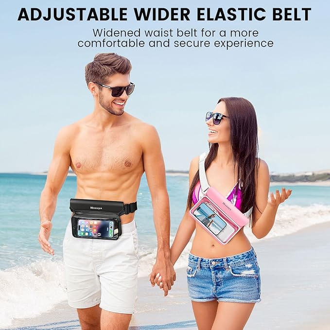Niveaya IPX8 Waterproof Fanny Pack - 2 Pack, Floating Dry Bag Pouch, Phone Waterproof Waist Pouch Dry Bag, Beach, Kayaking, Swimming, Boat Essentials, for iPhone 17/16/15/14/13/12 Pro Max up to 9.5"