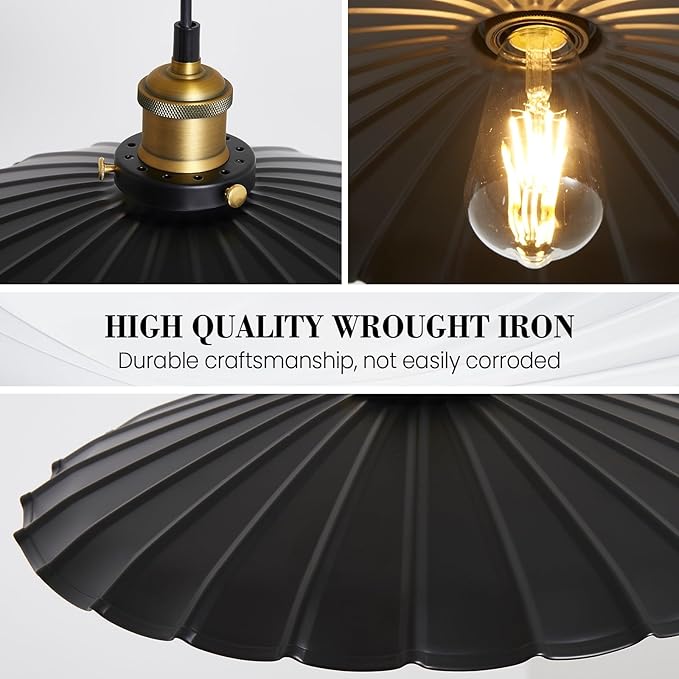 Plug in Hanging Light,15.7 Inch Retro Black Metal Shade Plug in Hanging Lamp On/Off Switch Dining Room Hallway Vintage Hanging Pendant Light for Farmhouse 2Pack