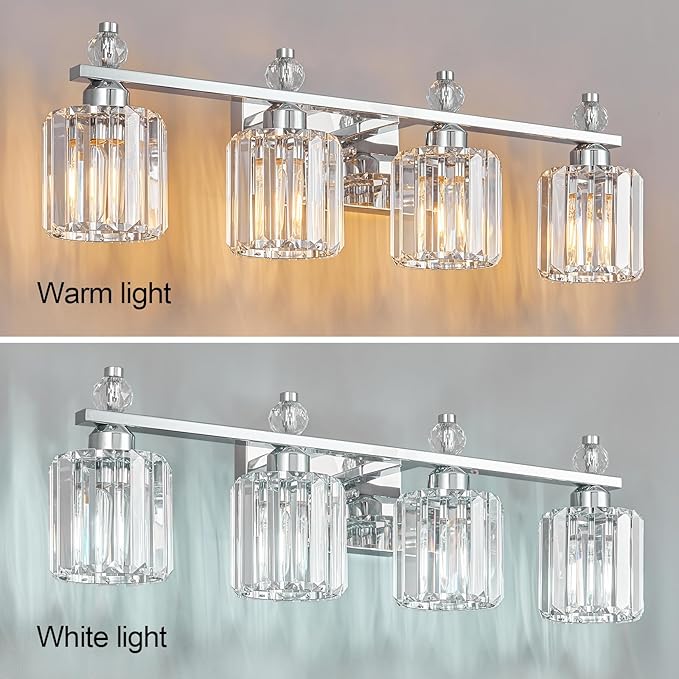 Bathroom Vanity Lights 4-Light Chrome Modern Crystal Vanity Light Fixtures Over Mirror Crystal Bathroom Vanity Lighting Fixtures