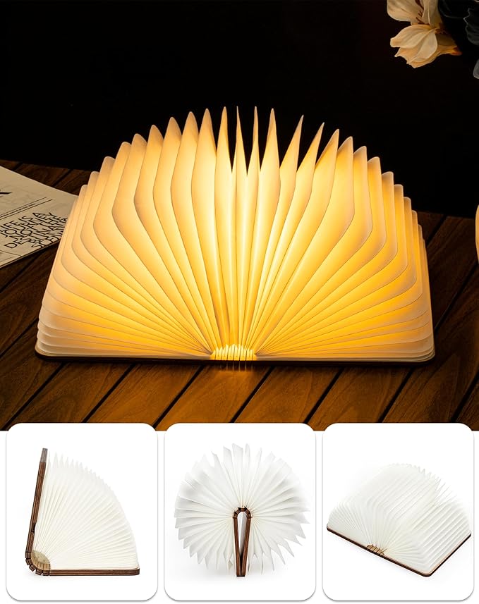 8.3 Inch Wooden Book Lamp, Book Lovers Gifts,Teacher Appreciation Gifts for Women, LED Ambient Lighting, Magnetic Mood Lighting for Home&Library Decor (Walnut)