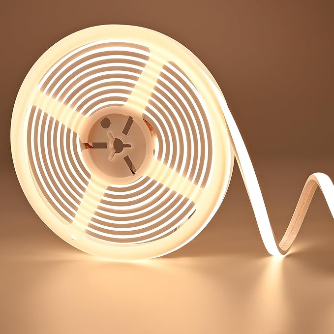24V COB LED Strip Light 16.4ft Warm White 3000K, 230LM/ft, IP67 Waterproof Outdoor, High CRI>93, Self-Adhesive Highlight Architecture, Accent Bars & Gardens
