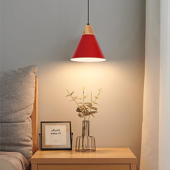 Red Pendant Light, 2 Packs 9.4inch Farmhouse Pendant Light, Kitchen Pendant Lights, Pendant Lights Kitchen Island for Living Room, Bar, Bedroom, Office