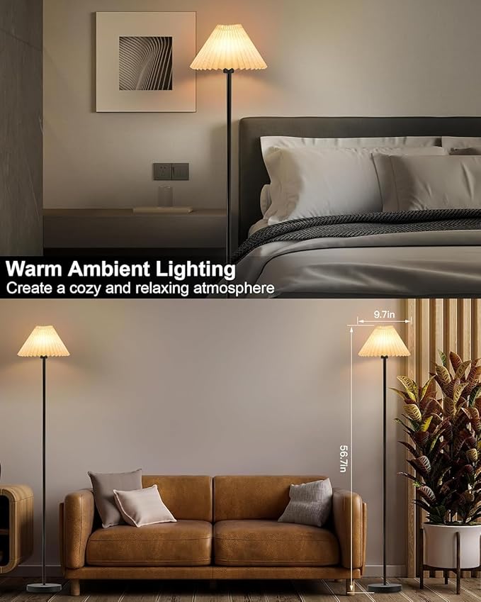 UMEXUS Cordless Floor Lamp for Bedroom, Rechargeable Battery Operated with Remote & Timer, Dimmable RGB, Pleated Standing Light Small Corner Pole Lamps for Living Room Bedside Outdoor Patio Home Decor