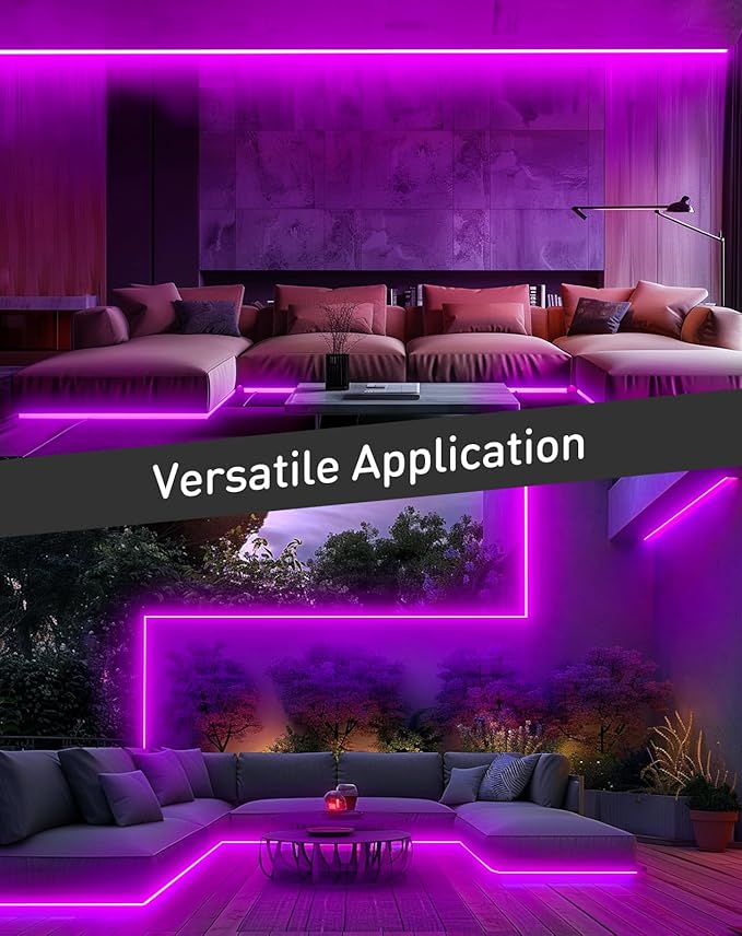 Shine Decor LED Rope Lights AC 120V, Connectable & Cuttable Dotless 120LEDs/M Eco Neon Strip Lighting, ETL IP65 Waterproof & Weather-Resistant for Home Commercial, 8x16mm, Purple, 50FT