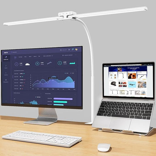 EppieBasic 24W Double Head LED Desk Lamp | Clamp, Auto-Dimming, 4 Color Temps, Wide Coverage for Home Office & Drafting