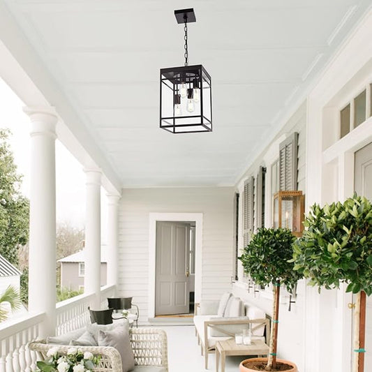 4-Light Outdoor Pendant Lights for Porch, Oil Rubbed Bronze Outdoor Chandelier 15.7'' Exterior Hanging Porch Light Fixtures w/Clear Glass, Waterproof Outside Pendant Lantern for Garage Foyer