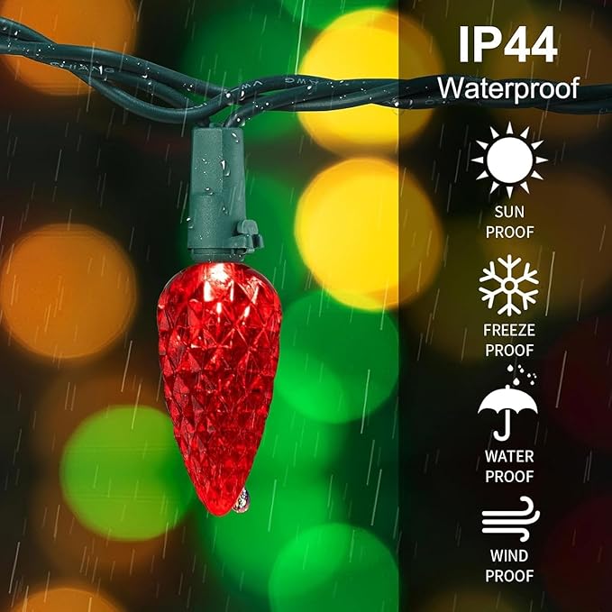 50LED C6 Christmas Lights Battery Operated, 16.4FT C6 Christmas Lights Battery Powered with Timer, 8 Modes, Waterproof for Outdoor Garden Patio Indoor Xmas Tree Bedroom Party, Multi-Color