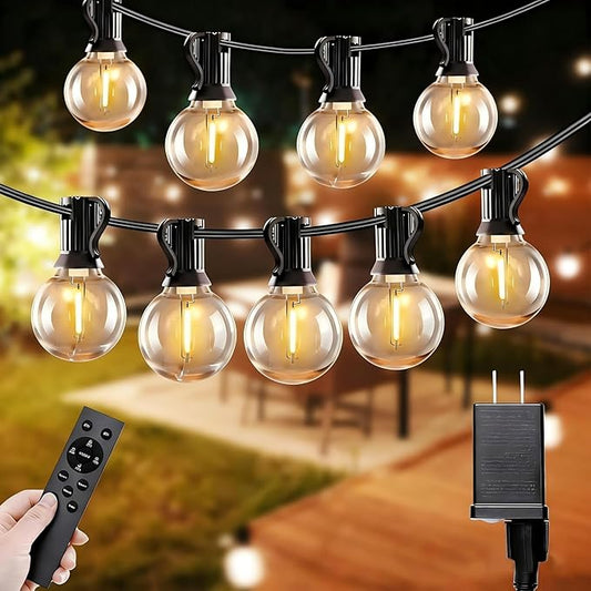 Outdoor String Lights with Remote, 100ft 50 LED Bulbs Dimmable Patio Lights, 24V Waterproof Plug, G40 Hanging Light for Outside, Deck, Garden, Backyard, Porch, Party Decor