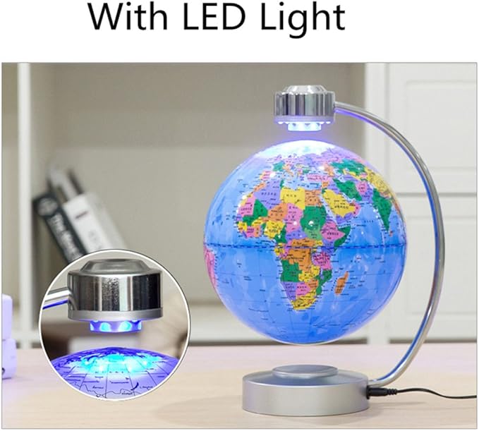 Magnetic Levitation Floating Globe NHSUNRAY 8'' Levitation Rotating Ball LED Illuminated World Map Earth for Desktop Office Home Decor (Black)