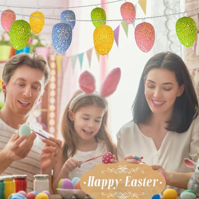 Easter String Lights Battery Operated 7Ft 10 LED Pastel Egg Lights Shatterproof with Timer, Indoor Outdoor Decorations Egg Light String for Party Garden Home Spring Themed Tree Easter Decor