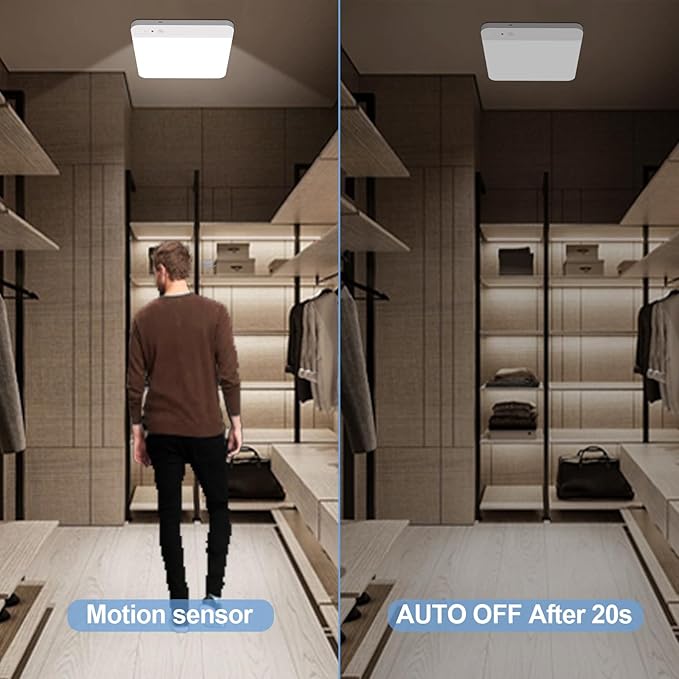 Rechargeable Motion Sensor Closet Light with Remote - Motion Sensor Ceiling Light, 400LM Magnetic Wireless Battery Operated Lights for Shower Pantry Stairs Hallway Laundry Porch -2Pack