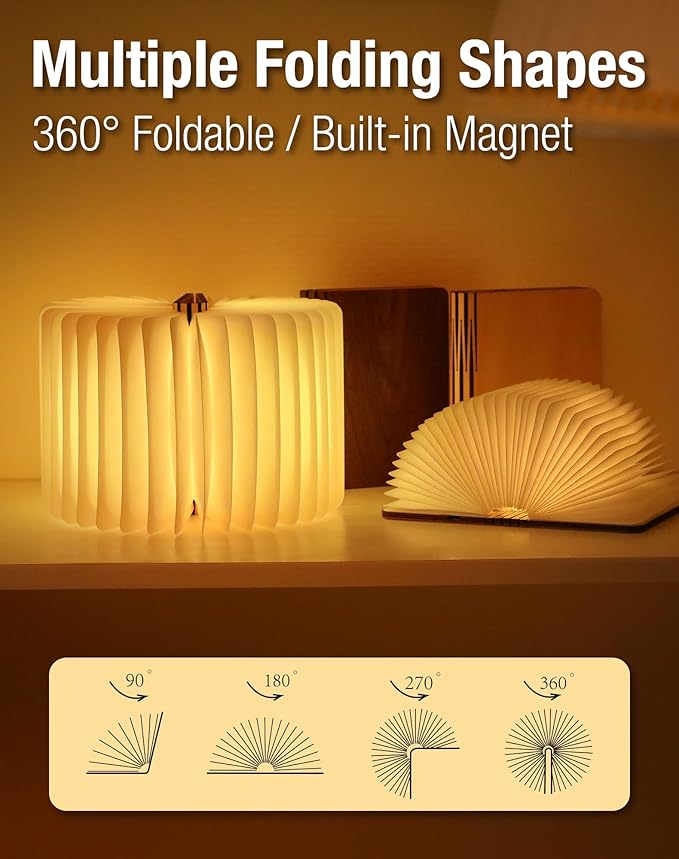4.7 Inch Inch Wooden Book Lamp, Book Lovers Gifts,Teacher Appreciation Gifts for Women, LED Ambient Lighting, Magnetic Mood Lighting for Home&Library Decor (Maple)
