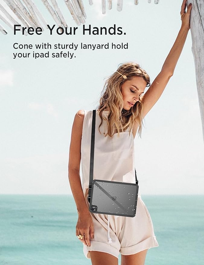 Miimall Waterproof Case for iPad Pro 13 inch 2024 M4, IP68 Waterproof Clear 360 Full-Body Ultra-Thin, Built-in Screen Protector, Shockproof Dust/Snow Proof Waterproof for iPad Pro 13 inch, Black