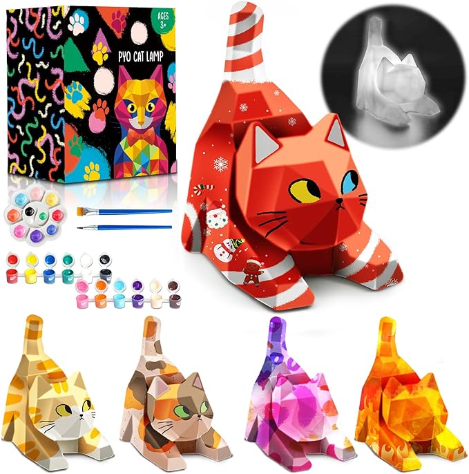 Goody King Paint Your Own Lie Cat Lamp Kit, DIY Cat Crafts Night Light, Arts & Crafts for Kids Ages 8-12, Painting Kit for Girls Boys Age 4 5 6 7 8+, Art Supplies Creative Gift for Birthday, Party