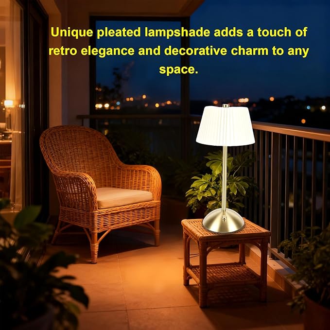 Hyuduo Pleated Table Lamp, Cordless Touch Control with 1200mAh Rechargeable Battery, Portable Nightstand Lamp for Bedroom Living Room Home Office (Beige)