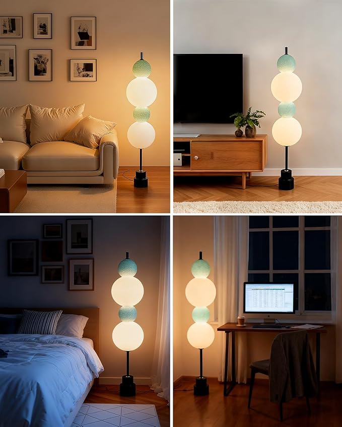 Blue Globe Floor Lamp - Metal, 3 CCT (3000K/4000K/5000K) Dimmable LED, Touch Switch, Modern Tall Standing Lamp for Bedroom, Living Room, Home Office